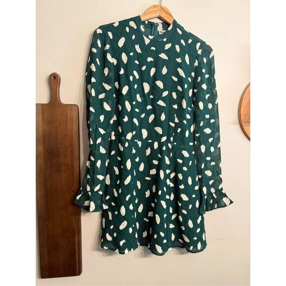 Reformation Dresses & Skirts - Reformation Green White Viscose Abstract Tie Front A-Line Mini Dress Size 4